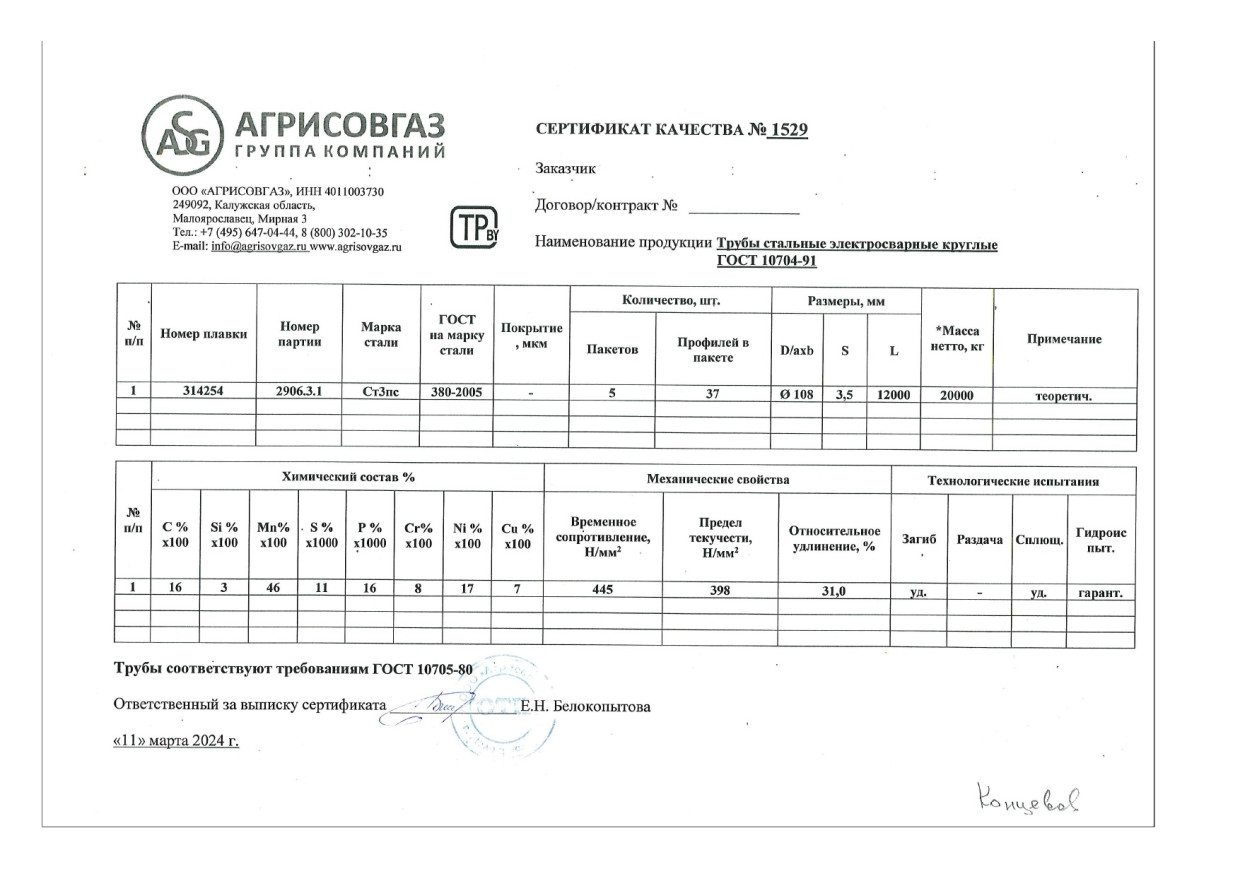 Труба электросварная ЭСВ 108х3,5