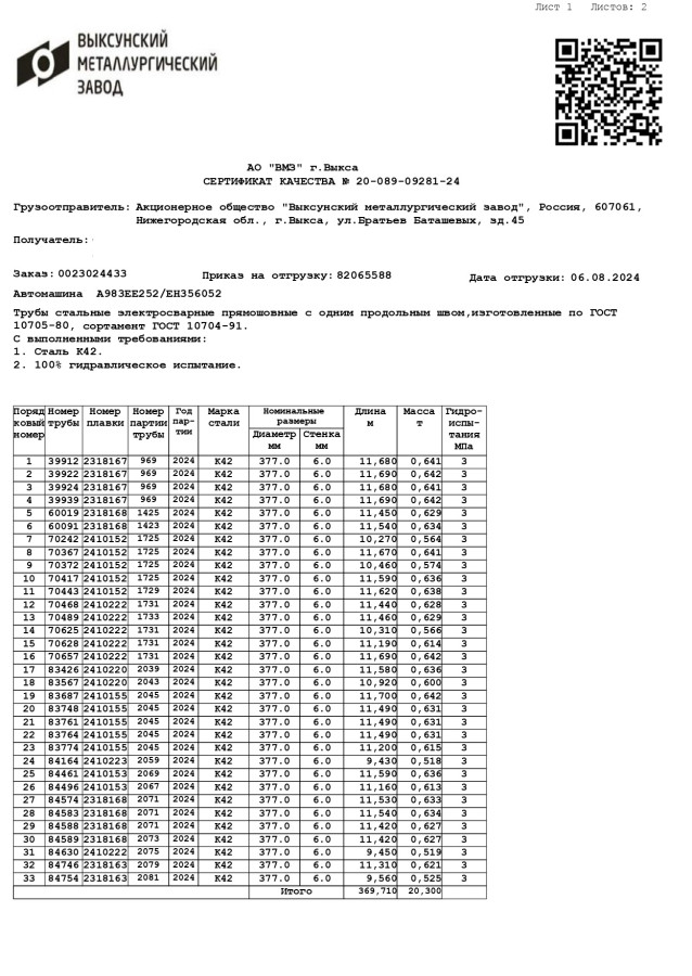 Труба электросварная ЭСВ 377х6