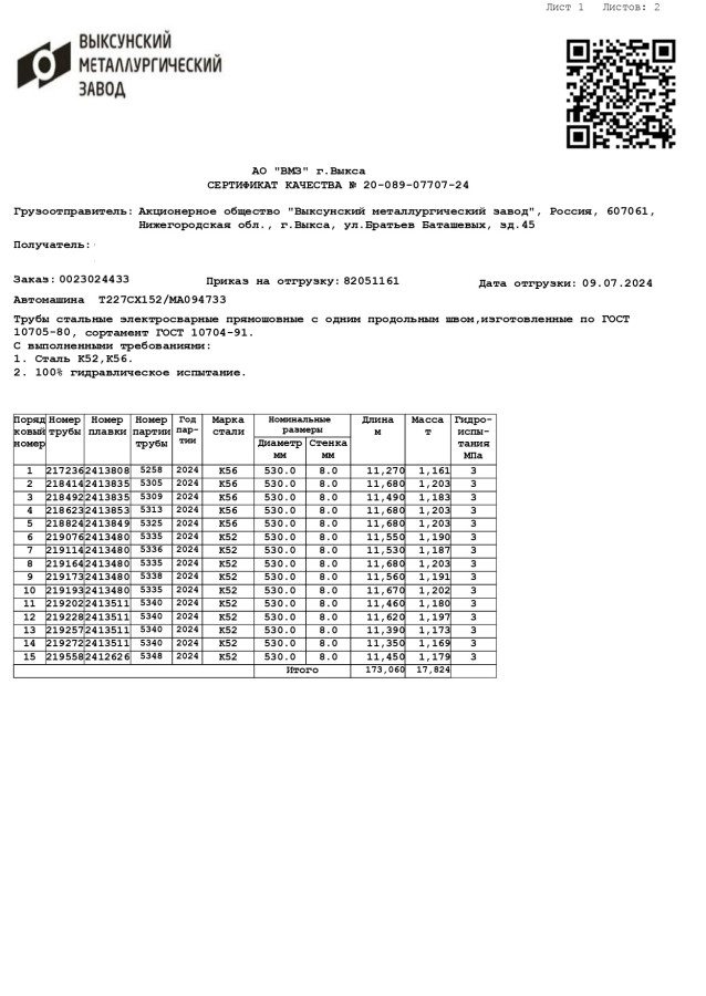 Труба электросварная ЭСВ 530х8