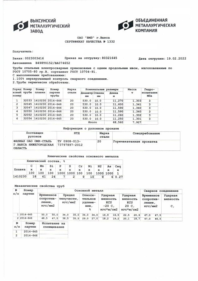 Труба электросварная ЭСВ 530х10