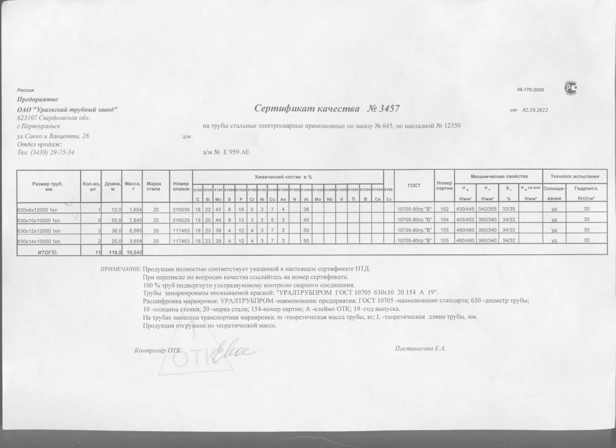 Труба электросварная ЭСВ 630х10
